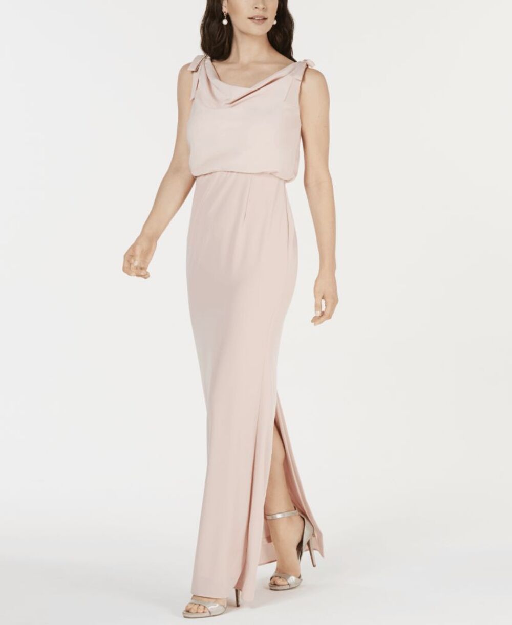 Adrianna Papell $295 Pink Blush Sleeveless Cowl Neck Crepe Maxi Sheath Evening D